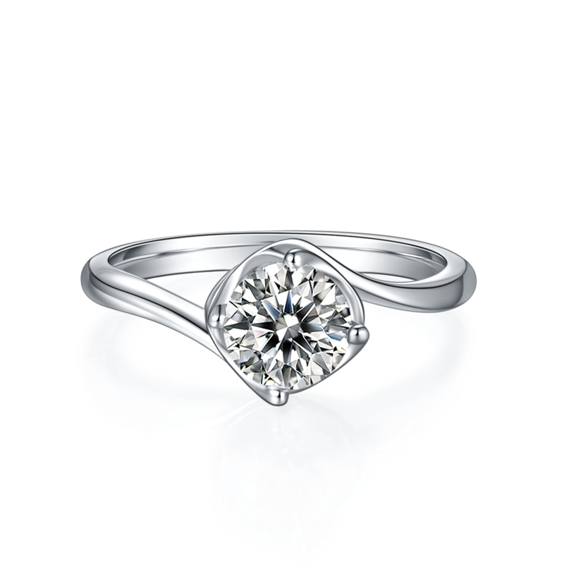 扭臂花蕾S925银镀白金MoissaniteWomen's Ring1ctD级